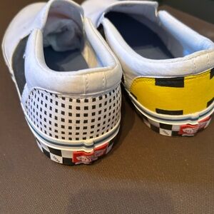 Vans Checkerboard Slip-On Sneakers - Black, White, Yellow Hand Paited
